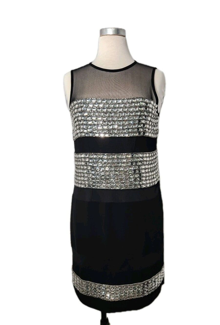Diane Von Furstenberg Wally Square Crystal Dress Black Womens 4 Glam Cocktail